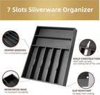 Silverware Organizer Kitchen Drawer Organizer Utensil Organizer Bamboo Silverware Holder Cutlery Organizer in Drawer Flatware Organizer Tray(7 slots, Black