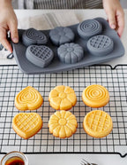 2 Pack Silicone Muffin Pan,Round &Heart Shape Cupcake Pans for Baking 6 Cavites Flower Macaron Waffle Silicone Baking Mold for Chocolate Candy Jello Desserts Making