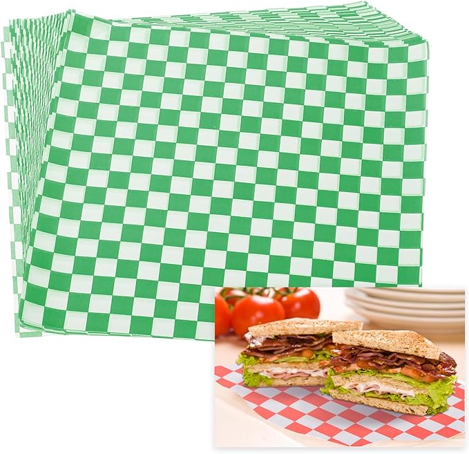 PATIKIL 8.7" x 8.7" Waxed Paper Sheets, 100Pcs Square Pattern Oil-absorbing Dry Food Wrapping Paper for Bakery Coffee Shop Home Baking Kitchen DIY, Green
