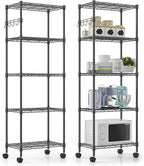 Himimi 5-Tier Wire Shelving Unit on Wheels, Adjustable Heavy Duty Metal Shelves with Side Hooks, Metal Organization Wire Rack for Kitchen Garage Basement, 13" L x 23" W x 72" H, Black