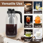 Cold Brew Coffee Maker Pitcher,32 Oz Glass Mason Jar Pitcher with V-shaped Pour Spout Handle Lid,Stainless Steel Filter for Iced Coffee,Iced tea,Breast Milk,Fruit Drinks,lemonade-Black