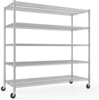 Himimi 60" W Storage Shelves, 5-Tier Wire Shelving with Wheels 3250LBS Heavy Duty Metal Shelves for Storage, Adjustable Wire Rack Shelving for Garage Kitchen Pantry 24" Dx60 Wx82 H, Silver