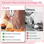 Dessert Decorating Syringe Set, Icing Piping Kit Stainless Steels Cake Decorating Tools with 6 Piping Tips & 9 Silicone Cupcakes & 3 Cream Scrapers, Cake Decorating Kit Frosting Piping Kit