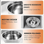 BEWOS Mixing Bowls with Airtight Lids Set - 5 Pcs Stainless Steel Mixing Bowls With 3 Grater Attachments, Size 4.5, 4, 3.5, 2.1, 1.5QT Metal Bowls for Baking and Serving (Black)