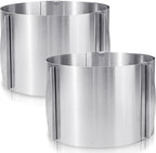 Hushee 2 Pcs 6 to 12 Inch Cake Ring 5.9 Inch High Adjustable Cake Mold Baking Rings Kit Round Stainless Steel Decorating Bakeware Tools with Scaling for Mousse Baking Dessert Making (15 cm)