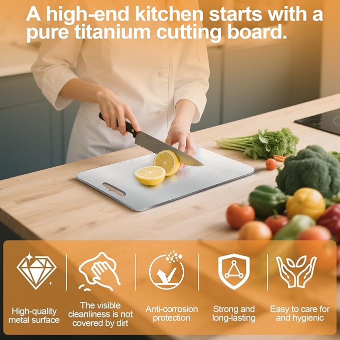 100% Pure Titanium Cutting Boards for Kitchen, Titanium Cutting Board Set of 3, 2025 New Food-Grade Chopping Board for Easy to Clean and Will Not Absorb Odors