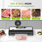 Bonsenkitchen Vacuum Sealer Machine with Built-in Cutter and Bag Storage for Sous Vide and Meal Prep | Compact Food Sealer with Multiple Modes | 1 Roll Bag & 5 Pre-Cut Bags, Black-Stainless Steel