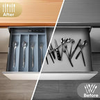 Silverware Organizer, 10 Inch Utensil Organizer Kitchen Drawer Organizer Bamboo Silverware Holder Cutlery Tray Organizer in Drawer Flatware Organizer Tray(5 slots, Gray）