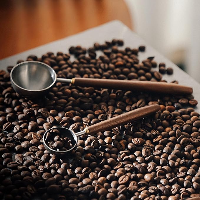 Coffee Spoon - Vintage Walnut Wood Handle, Stainless Steel Coffee Scoop ，Stainless Steel Tea Scoopand Seasoning Spoons (1, Gold, 5g Capacity)