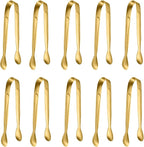 10 Pack Small Ice Tongs Sugar Tongs, Stainless Steel Mini Serving Appetizers Tongs for Party Coffee Tea Wine Bar Kitchen (Golden)