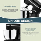 Household Stand Mixer with 6.5 Quart Bowl, Electric Food Mixer 10+p Speeds 660W, Kitchen Tilt-Head Bread Dough and Cake Mixers with Dough Hook, Whisk, Beater, Splash Guard and Egg Separator (Black)