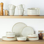 AmorArc Ceramic Dinnerware Sets with Pasta Bowls for 4, Handpainted Plates and Bowls Set with Rustic Terracotta Underside, Scratch Resistant Dishes Set, Dishwasher & Microwave Safe, 16 Pcs