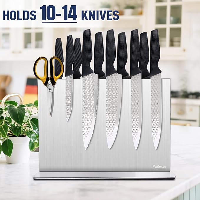 Magnetic Knife Block Without Knives—Stainless Steel Double-Sided Magnetic Knife Holder Stand with Strong Magnets, Knife Storage Organizer for Kitchen Counter top