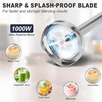Immersion Blender, 4 in 1 Hand Bender Max 1000W, 5 Speeds & Turbo with Copper Motor Stainless Steel Blade, Handheld Blender Stick Mixer with Egg Whisk, 700ml Beaker & 500ml Chopper Bowl