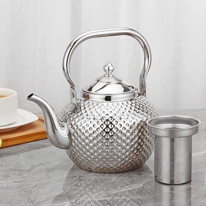 SANQIAHOME 1200ml teapot with Infuser stainless steel Water Boilers lifting handle Tea Maker Water Kettle for Induction/Gas silver