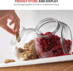 Bormioli Rocco Pandora Glass Candy Jar 75½-Ounce Cookie Jar (2 Pack) with Plastic Airtight Seal Lid 2-Way Display, Bulk-Food Storage Jar for Snacks, Dry Food, Jelly Beans Canister, Apothecary Jars.