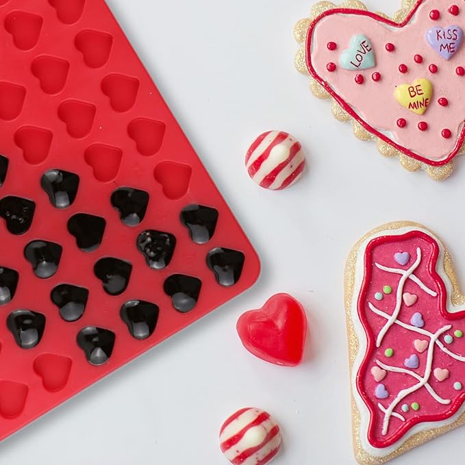 Mini Heart Silicone Mold, 150 Cavities Heart Shape Chocolate Molds for Homemade Candy/Fondant/Gummy/Jelly, Food Grade Hearts Mold for Fruit Snack/Pet Treats/Snacks Biscuits (with a Scraper)