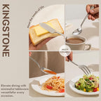 KINGSTONE Hammered 8-Piece Serving Utensil Set, 18/10 Stainless Steel Flatware for Catering, Party Include Spoons, Slotted Spoon, Fork, Butter Knife - Mirror Finish & Dishwasher Safe