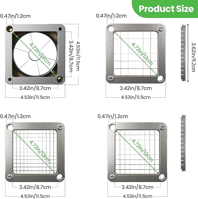 3/8" Replacement Vegetable Chopper Blade, 420j2 Stainless Steel Interchangeable Blade & Pusher Block Set for Commercial Vegetable Dicer Fruit Cutter