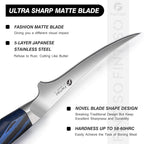 FINTISO 7 Inch Fillet Knife, Professional Meat Boning Knives for in 5-Layer 10Cr15CoMoV Japanese Stainless Steel, Ultra Sharp Fish Knife with Ergonomic G10 Handle for Slicing and Skinning
