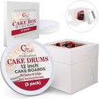 Cakebon Cake Boxes with Boards - 12 Inch Round Cake Drum White (3-pack) - Box With Window for Birthdays, Weddings and Parties