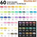 Shuttle Art 60 Colors Dual Tip Acrylic Paint Markers, Brush Tip and Fine Tip Acrylic Paint Pens for Rock Painting, Ceramic, Wood, Canvas, Plastic, Glass, Stone, Calligraphy, Card Making, DIY Crafts
