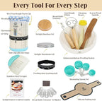 Complete Sourdough Starter Kit with 9" Rattan Banneton & 40oz Glass Jar - Bread Baking Supplies Set Includes Dough Whisk, Lame, Acacia Wood Spatula - Gift Set by Delight Source