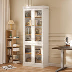 70.8" Tall Farmhouse Kitchen Pantry Cabinet with Glass Doors, Modular Wooden Storage Cabinet with 6-Tier Adjustable Shelves, Hutch for Kitchen or Living Room, White, Set of 3