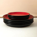 Stone Lain Albie Stoneware 16 Piece Dinnerware Set, Plates and Bowls Sets, Dish Set for 4, Red and Black, Microwave & Dishwasher Safe