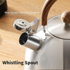 18/8 Stainless Steel Tea Kettle for Stovetop (3L / 3.17 Quart, Whistling Tea Pot, Wood Handle)-Silver