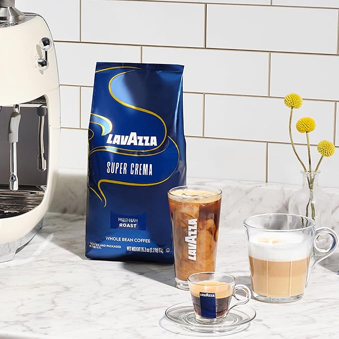 Lavazza Super Crema Whole Bean Espresso Coffee, 2.2lb Bag, Vacuum-Packed