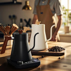 Gooseneck electric kettle,Auto Boil Detection, with Variable Temperature Control, Stainless Steel Inner, Ultra-Quiet 304 Stainless Steel,1200W Quick Heating, for Coffee, Tea & Milk, 0.9L (Beige）