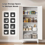 61" Tall Metal Pantry Cabinet, Kitchen Storage Cabinet with 2 Doors and 3 Adjustable Shelves for Kitchen, Living Room, Dining Room, Bathroom and Home, Office (White, 61" H)