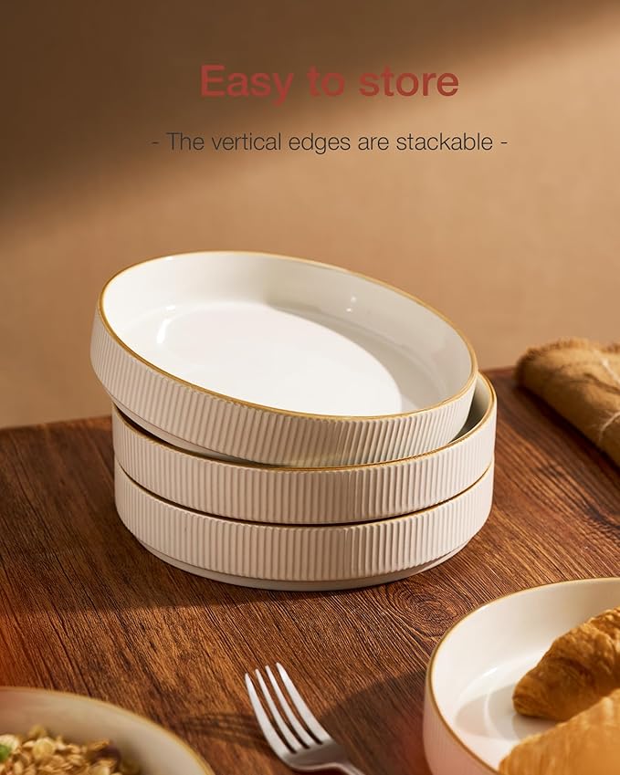 famiware Star 8.25" Pasta Bowls, Large Dinner Bowls Set of 6, Salad Bowl Plates, Shallow Bowls for Eating, White