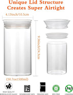 ZENS Modern Glass Food Storage Jars Set of 2, 50oz Clear Glass Canisters with Airtight Lids, Large Container for Kitchen Pantry Pasta, Sugar, Flour, Coffee, Pasta, Tea