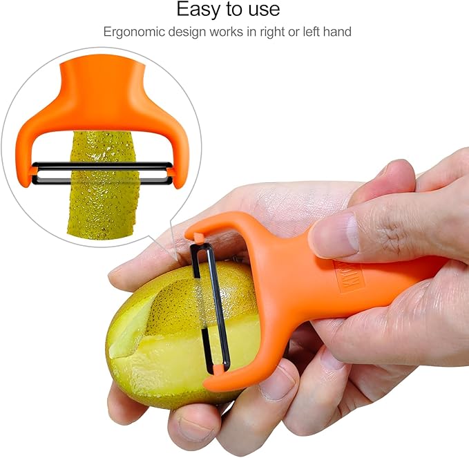 Vegetable Potato Peelers for Kitchen, Y Peeler for Apple Veggie Potatoes Fruits Carrot, Carbon Steel Blade 3-Pack Orange/Blue/Yellow