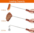 Acrux7 4 Pack Pigtail Meat Flippers 17 Inch Stainless Steel BBQ Meat Hook with Wooden Handle, Steak Flipper Hook, Barbecue Turners Food Flipper Meat Hooks for Grilling, Smoking