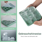 Ice Cube Trays Set of 3, Easy Release 15 Flexible Silicone Ice Cube Molds with Removable Lid Reusable Freezer Ice Trays Stackable for Whiskey, Baby Food, Green