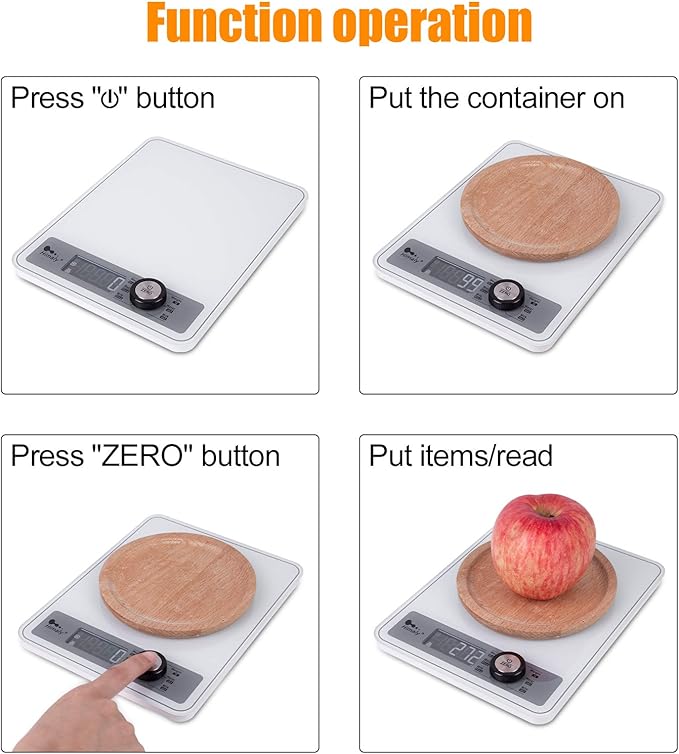 Digital Food Scale, Kitchen Scale for Cooking, Baking, and Weight Loss, 1g/0.03oz Precise Graduation, Tempered Glass （White）