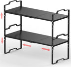 Expandable Shelf for Cabinet Organizer Adjustable Stackable Spice Rack at Kitchen and Bathroom more, Counter Countertop Cupboard Organization Pantry Storage(MEDIUM/2PACKS/BLACK)