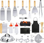 33PCS Griddle Accessories Kit, Flat Top Grill Accessories Set for Blackstone and Camp Chef, Stainless Steel Grill Spatula Set with Enlarged Spatulas, Basting Cover, Burger Press for Outdoor Barbecue