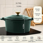 Enamel Cast Iron Dutch Oven with Lid, Round Casserole Pot for Bread Baking, Braising, Roasting, and Stews, Heavy-Duty, Oven Safe, Induction Compatible (4.7QT,Green)