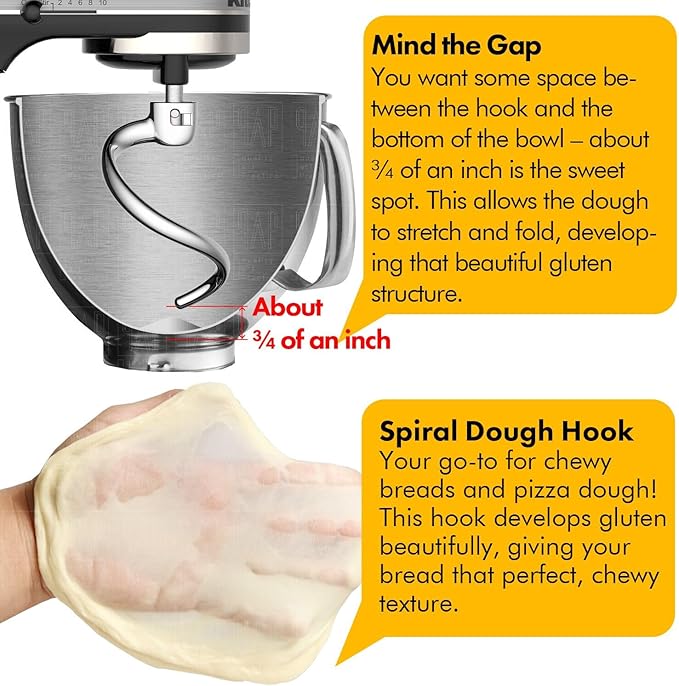 Durable Spiral Dough Hook - Compatible with KitchenAid Heavy Duty Series 5 Qt Bowl-Lift Stand Mixers（K4, K5, K5A, K5SS, KSM5, KDM5, KPM5, KP50, KSM50, KPM50, KSM450, KSM500, KPD162, KSMC50, PRO 500）