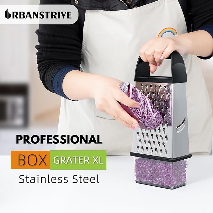 Urbanstrive Cheese Grater With Container Box Grater Stainless Steel Graters for Kitchen Cheese Shredder Parmesan Shredder Kitchen Gadgets Kitchen Tools Kitchen Gifts for Chef Dishwasher Safe Zester