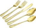 Floral 40 Pcs Gold Silverware Set for 8, Food Grade Stainless Steel Flatware Set with Rose Flower Embossed Design, Eating Utensils Sets Include Fork/Knife/Spoon, Reusable Cutlery Set, Dishwasher Safe