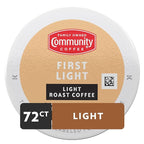 Community Coffee First Light, 72 Keurig Coffee Pods, Light Roast, Compatible with all K-Cup Brewers, 12 Count (Pack of 6)
