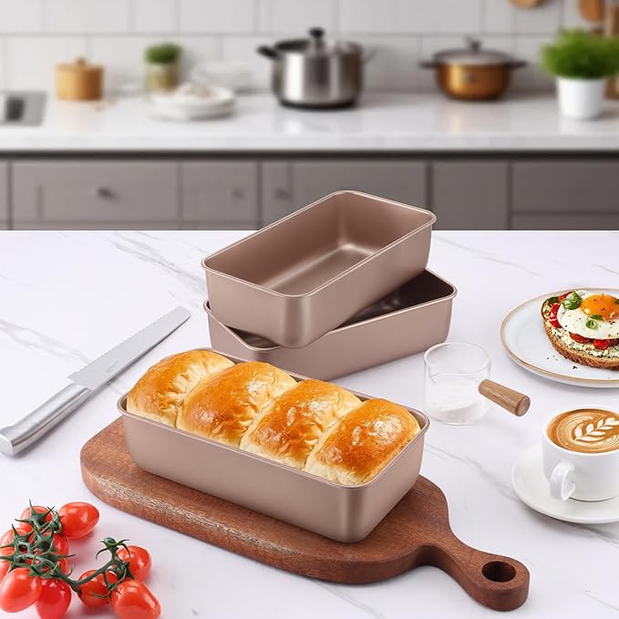 LIANYU 9 x 5 Inch Bread Loaf Pan for Baking, Stainless Steel Loaf Toast Baking Pans for Homemade Bread Meatloaf Lasagna Cake, Non Stick & Non Toxic, Oven Safe, Rose Gold