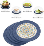 SHACOS 8 Inches Trivets for Hot Dishes, 4 Pieces Cotton and Felt Floral Pattern Trivet Mats for Kitchen, Hot Pads for Countertops and Table, Heat-Resistant Pot Holders for Hot Pots and Pans, Blue