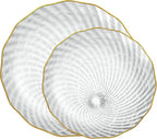 PLASTICPRO 30 Pack Plastic Plates Set of 15-10 inch Plates and 15-7 inch Plate, Elegant Clear Spiral and Gold Rim Disposable Fancy Plate Premium Heavyweight
