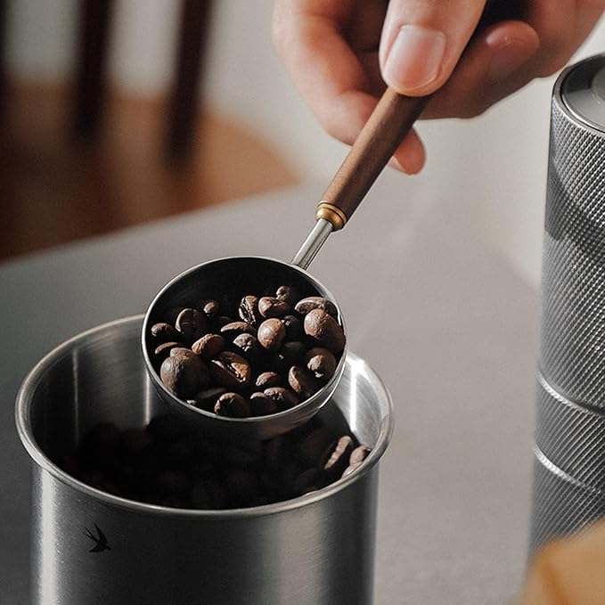 Coffee Spoon - Vintage Walnut Wood Handle, Stainless Steel Coffee Scoop ，Stainless Steel Tea Scoopand Seasoning Spoons (1, Rose Gold, 5g Capacity)